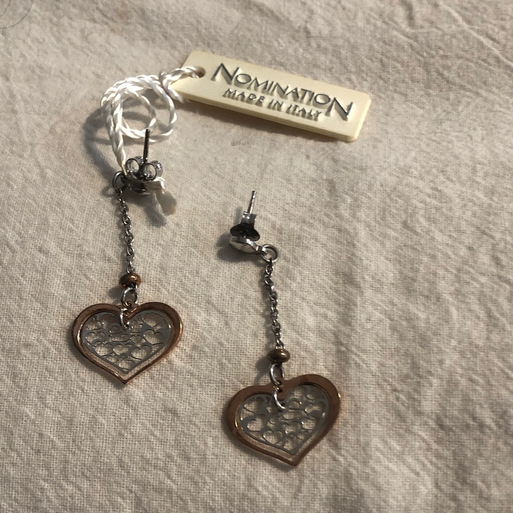 Silver and Rose-Gold Heart Drop Earrings
